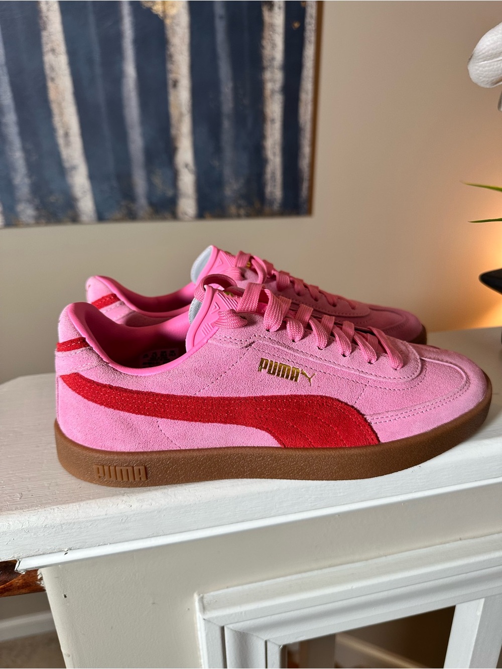 Puma Kids Pink Suede Sneakers with Red Formstrip